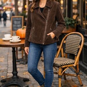 Focus Lifestyle Brown Corduroy Moto Jacket Asymmetrical Zip Cotton Lined Size 12